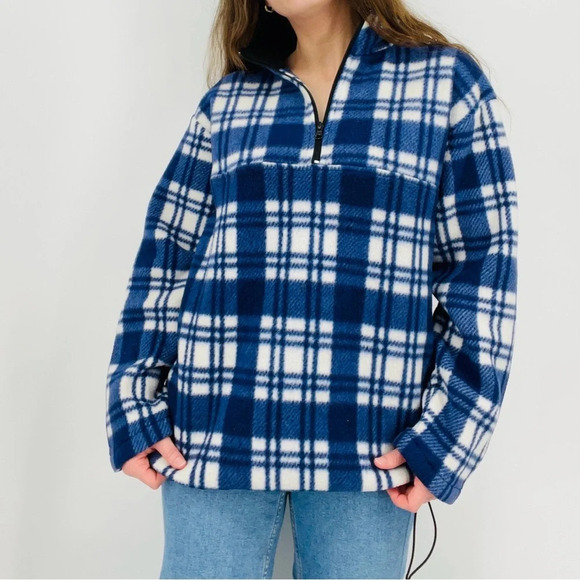 vintage granola girl blue plaid campfire pullover quarter zip fleece sweatshirt - Picture 7 of 7